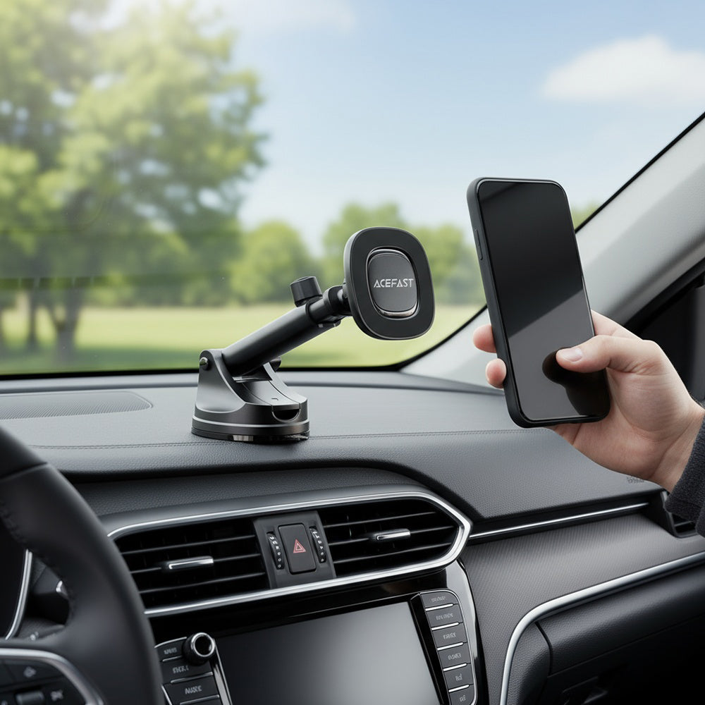 Acefast - Car Holder with Wireless Charging (D47) - for Dashboard, Magnetic Grip, Lock Clip, 15W, for 4.7-6.9" Phones - 