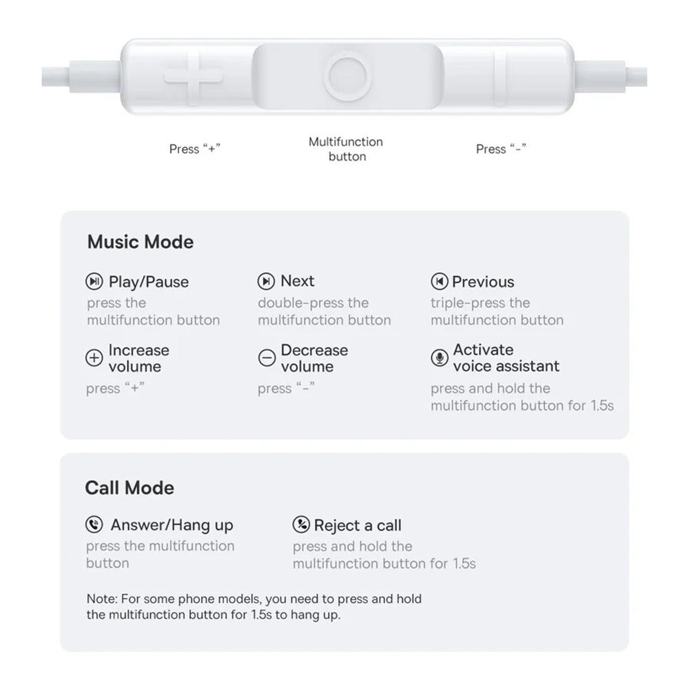 Baseus - Wired Earphones Encok CZ20 (A00171400213-00) - Type-C, 20Hz-40kHz, Hi-Res - Moon White