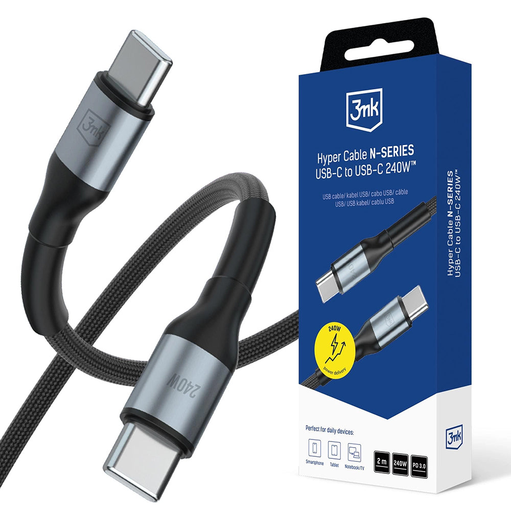 3mk - Data Cable Hyper N-Series - Type-C to Type-C, Ultra Fast Charge, 240W, 48V/5A, 2m - Black