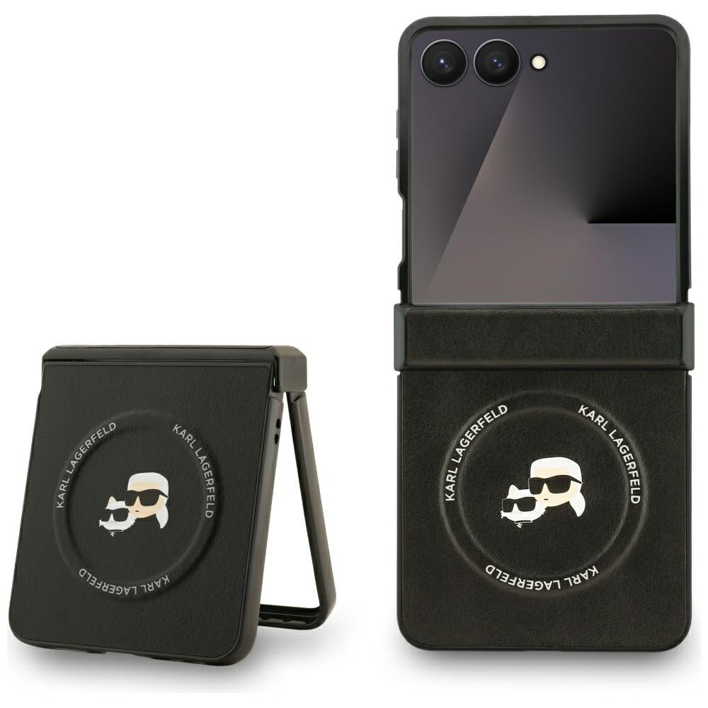 Karl Lagerfeld - Leather Karl & Choupette Pins MagSafe (KLHMZF7PSMLRKCK) - Samsung Galaxy Z Flip7 - Black