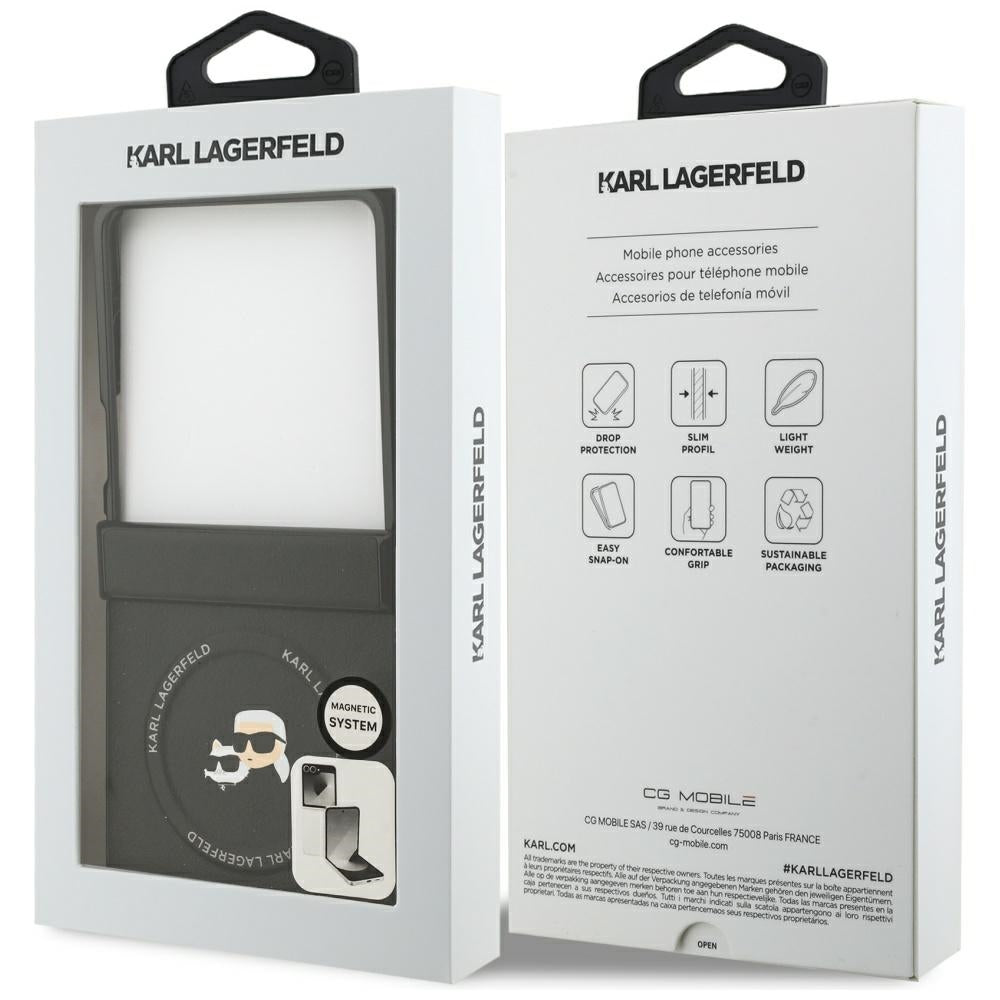 Karl Lagerfeld - Leather Karl & Choupette Pins MagSafe (KLHMZF7PSMLRKCK) - Samsung Galaxy Z Flip7 - Black