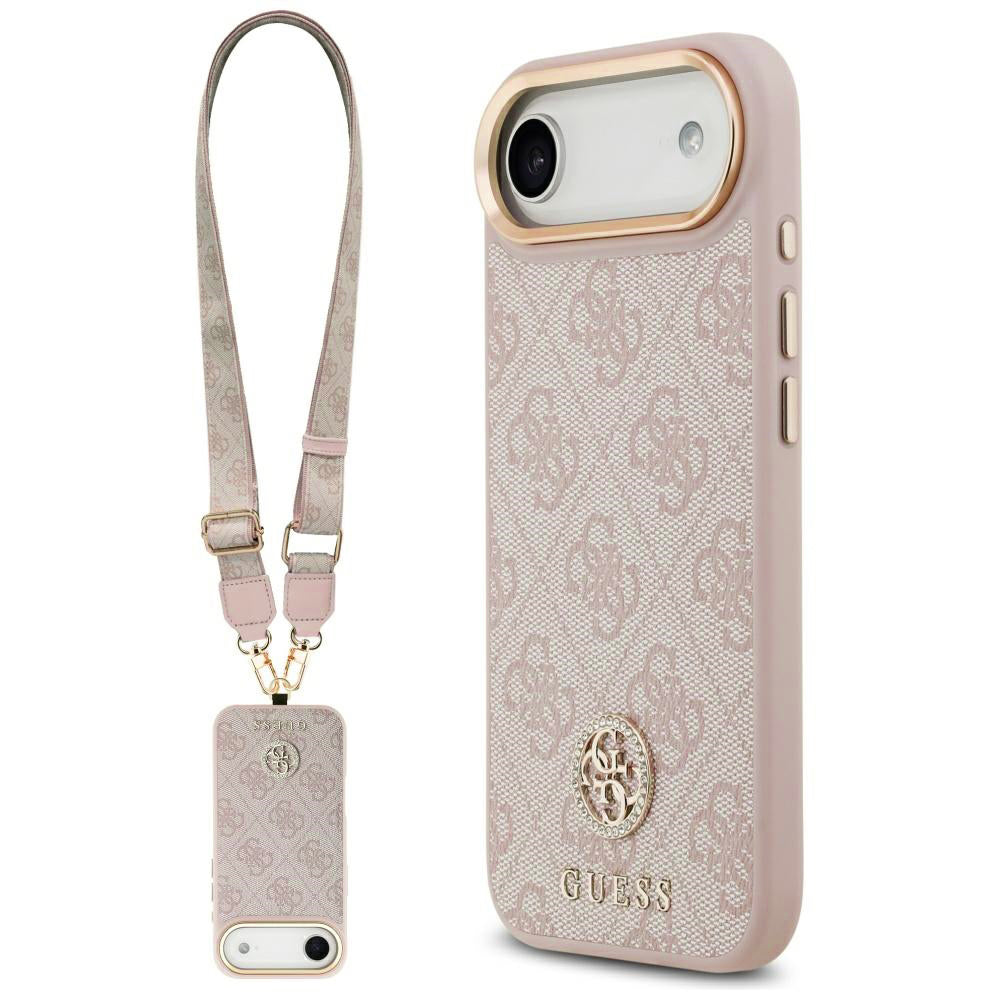 Husa pentru iPhone 17 Air - Guess Hardcase 4G Strass Logo & Big Strap (GUHMP17MP4G4DCSP) - Pink