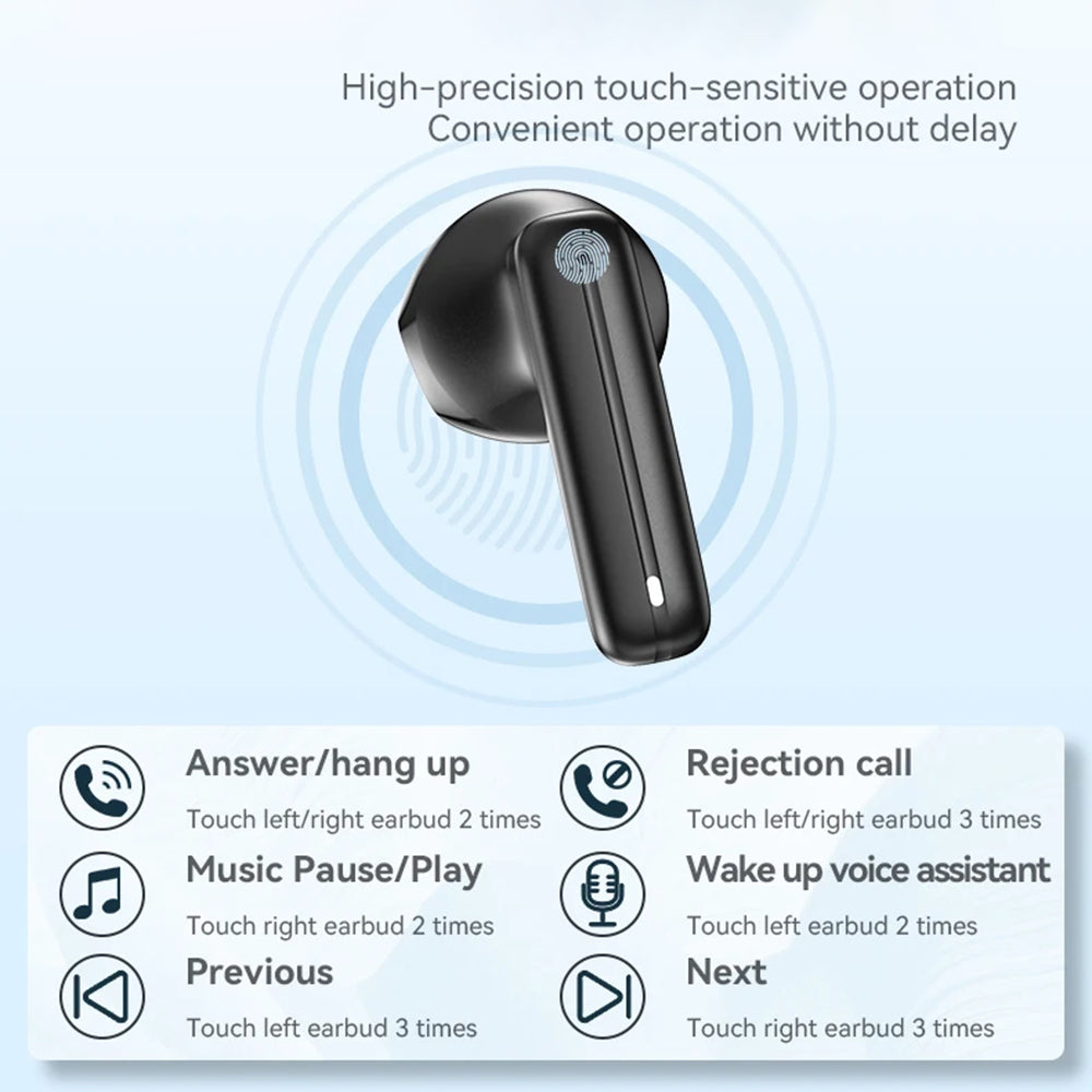 Yesido - Wireless Earbuds (TWS25) - with Microphone, Bluetooth V5.3, Touch Control, Half-In-ear Design, 250mAh - Black
