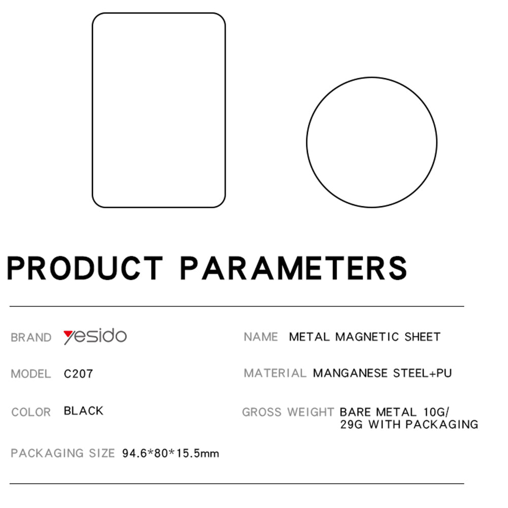 Yesido - (2 pack) Metal Plate (C207) - Round + Rectangle Shapes, Leather Pattern, Universal - Black