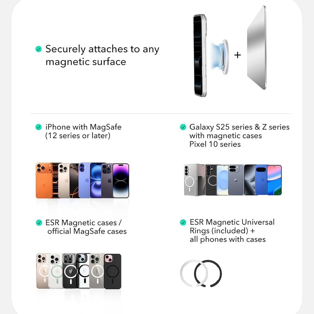 ESR - Phone Grip Stand (2K6180261) - Magnetic, 360°, 5.2mm Ultra-thin, with HaloLock Universal Ring - White