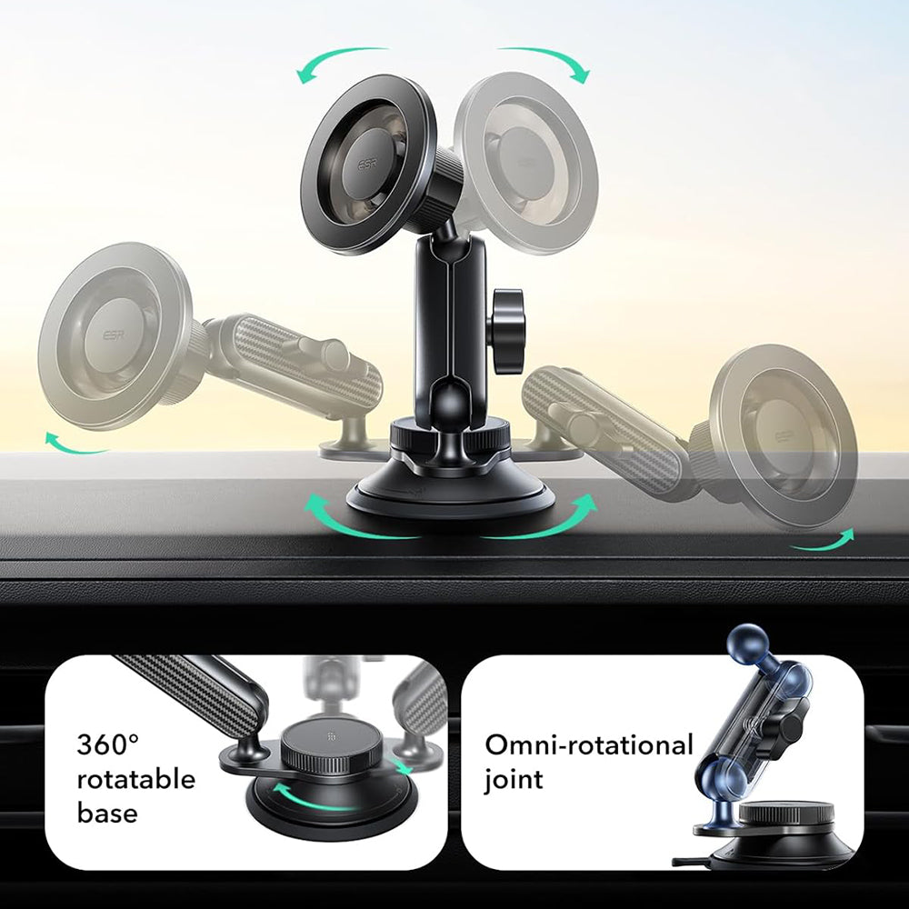 ESR - Car Holder OmniLock (2B5240162) - for Dashboard, 360°, Magnetic, Flexible Ball-joint Arm, Aluminum - Black/Carbon 