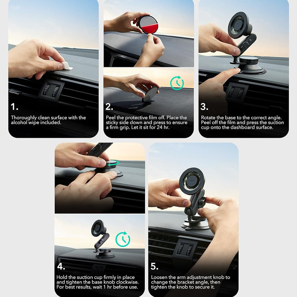 ESR - Car Holder OmniLock (2B5240162) - for Dashboard, 360°, Magnetic, Flexible Ball-joint Arm, Aluminum - Black/Carbon 