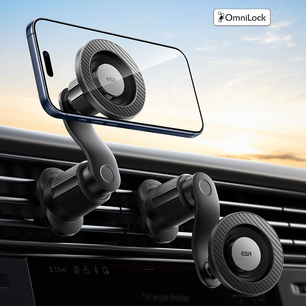 ESR - Car Holder OmniLock (2B52301) - for Air Vent, 360°, Magnetic, Shock-absorbing Pad, Pro-level Arm - Black/Carbon Fi