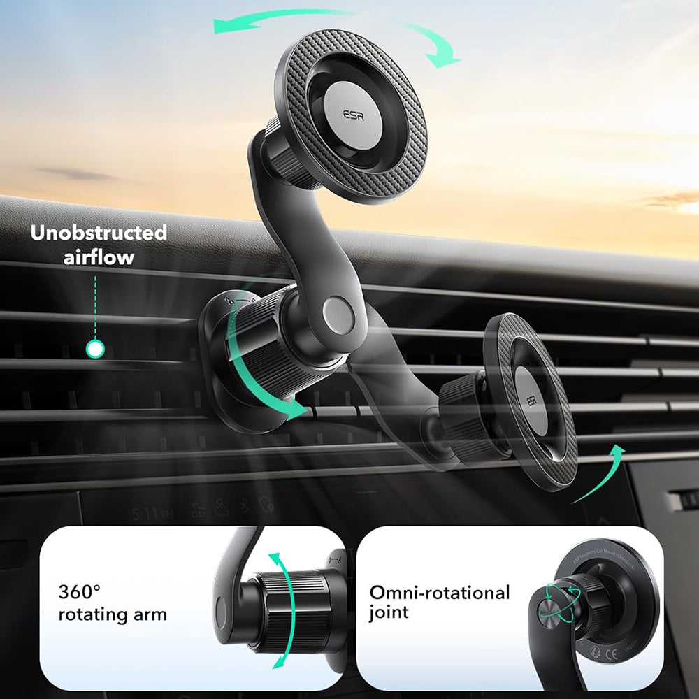 ESR - Car Holder OmniLock (2B52301) - for Air Vent, 360°, Magnetic, Shock-absorbing Pad, Pro-level Arm - Black/Carbon Fi