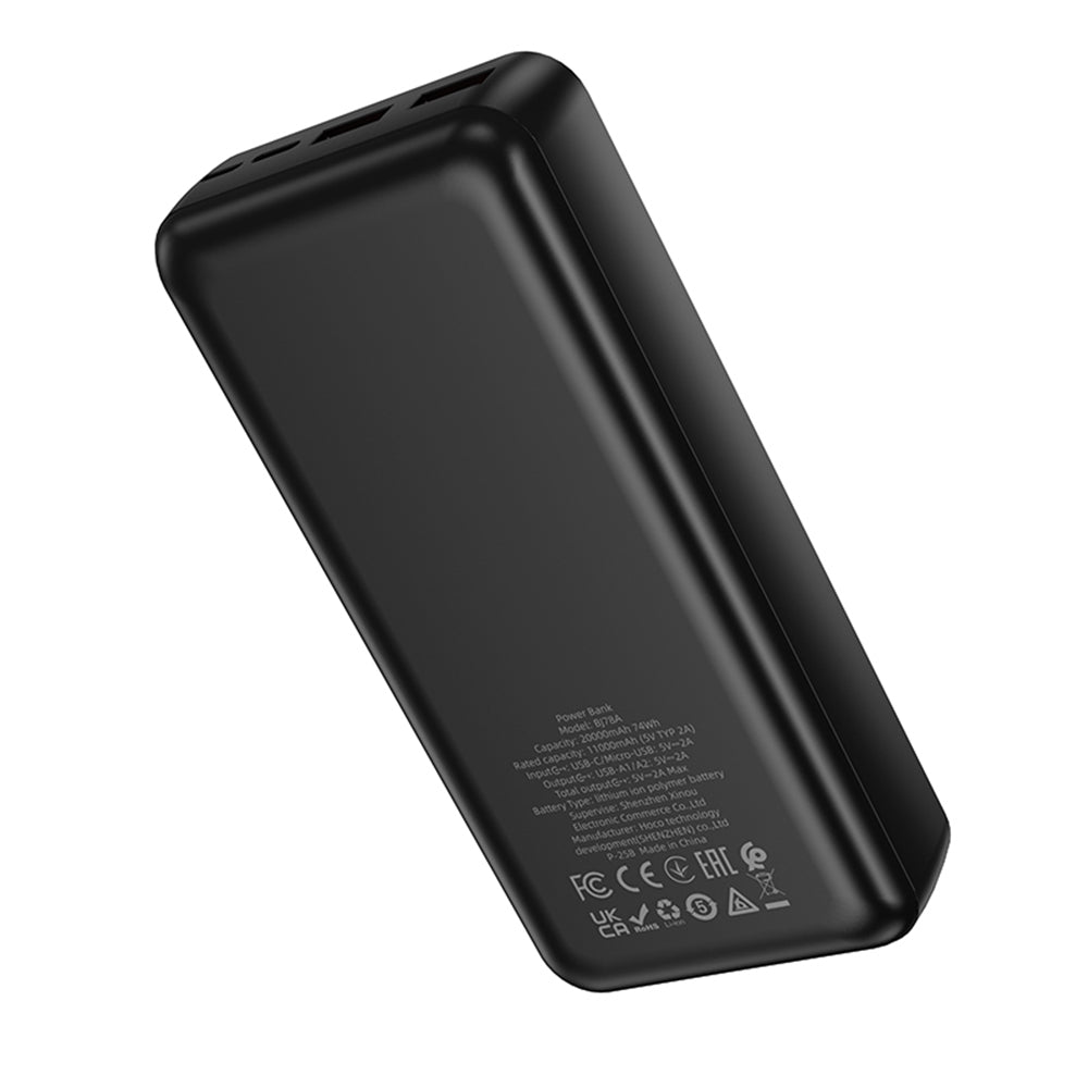 Borofone - Power Bank (BJ78A) - 2 x USB, USB-C, Micro-USB, LED Indicator, 20000mAh - Black