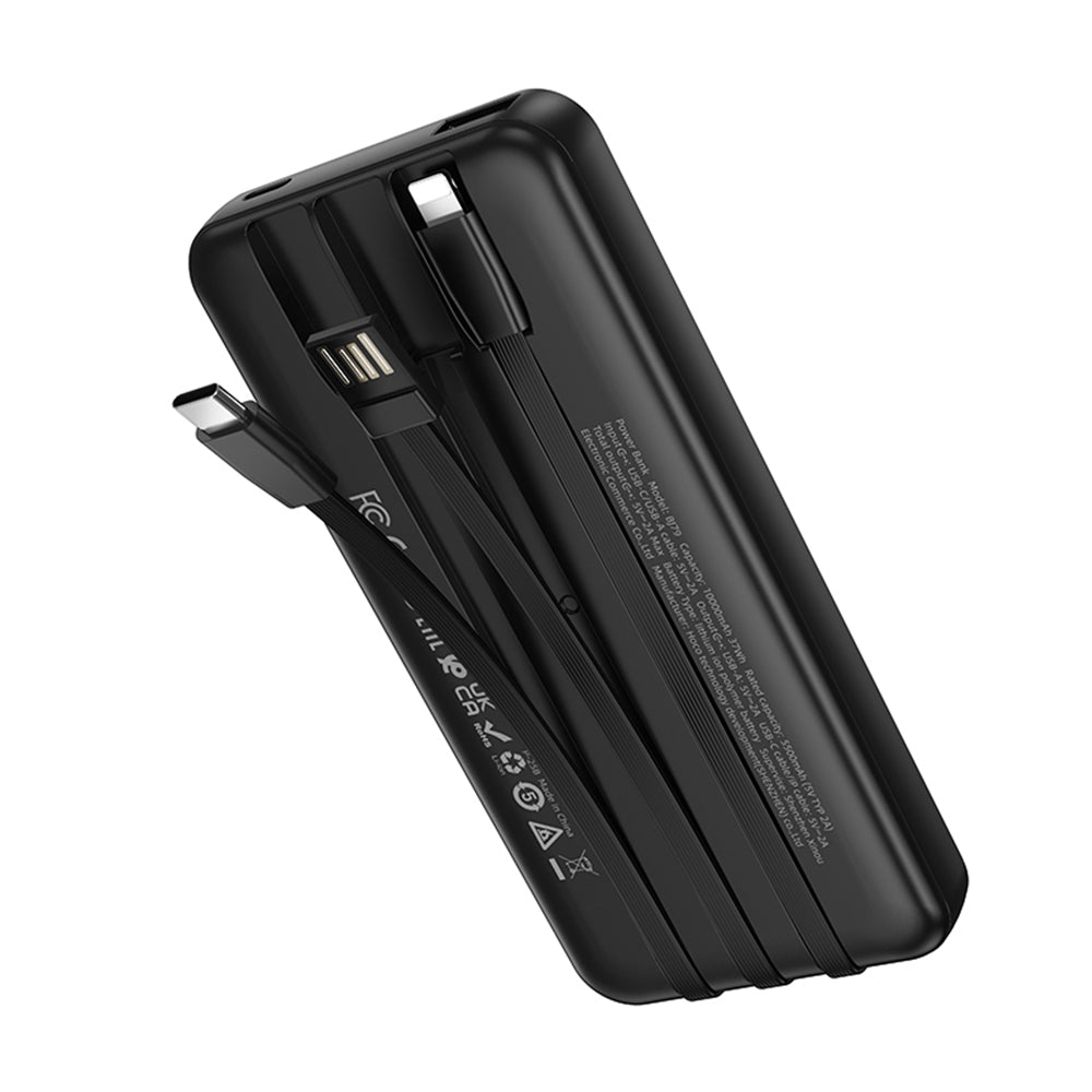 Borofone - Power Bank Clever Series (BJ79) - with Built-in 3x Cable, USB, USB-C, Lightning, Indicator, 2A, 10000mAh - Bl