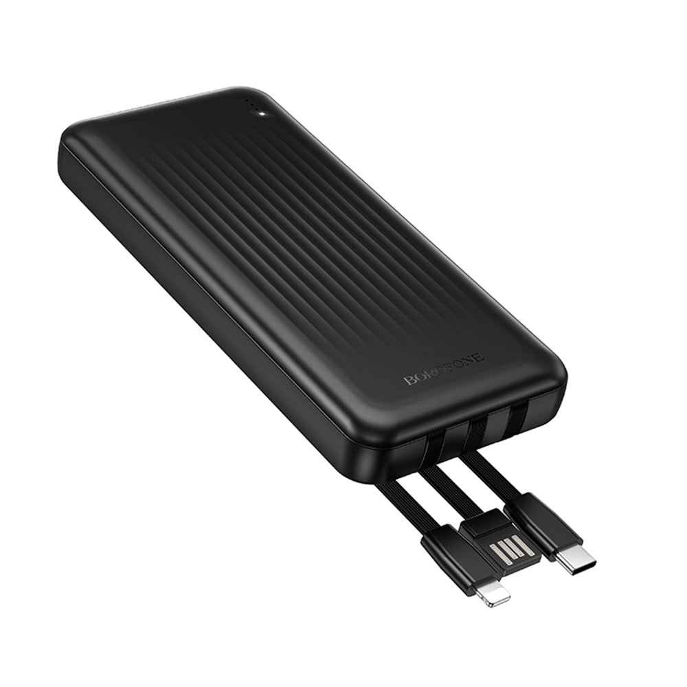 Borofone - Power Bank Clever Series (BJ79) - with Built-in 3x Cable, USB, USB-C, Lightning, Indicator, 2A, 10000mAh - Bl