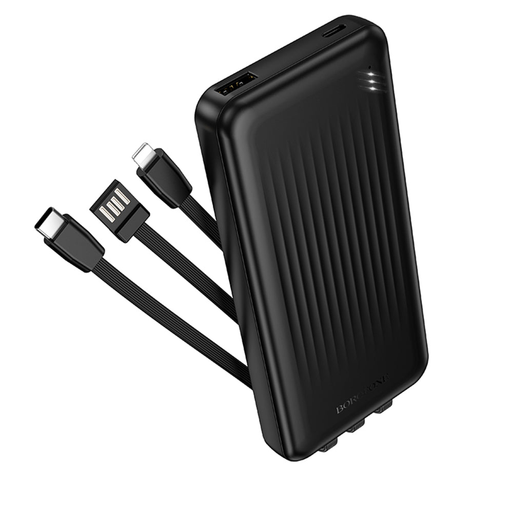 Borofone - Power Bank Clever Series (BJ79) - with Built-in 3x Cable, USB, USB-C, Lightning, Indicator, 2A, 10000mAh - Bl