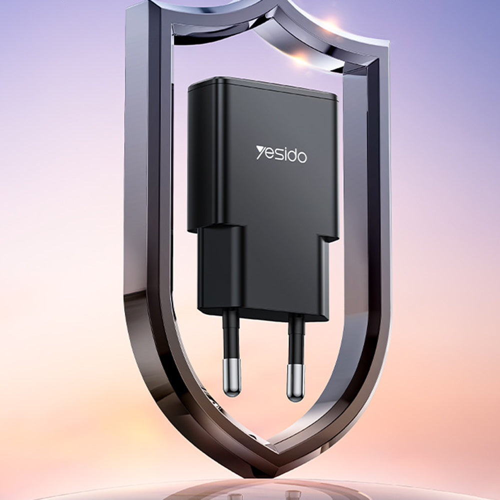 Yesido - Wall Charger (YC74) - GaN, Fast Charge, Ultra-Slim, Smart Chip, Type-C, PD30W, 5V/3A - Black