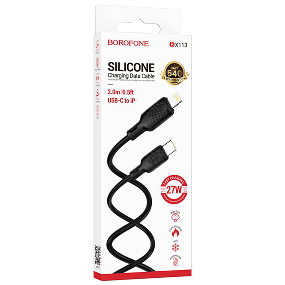 Borofone - Data Cable Lenny Series (BX113) - Type-C to Lightning, 27W, Silicone, 2m - Black