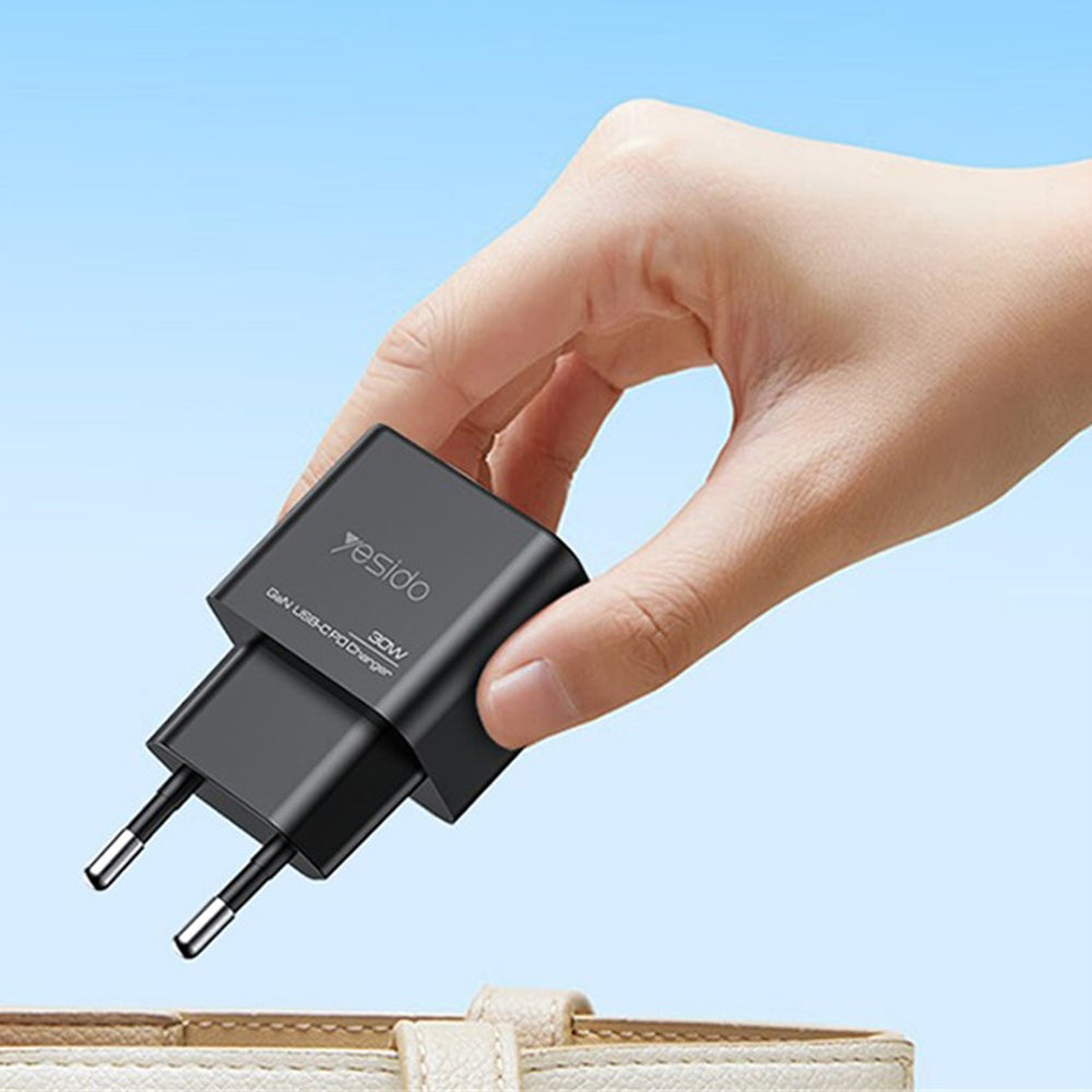 Yesido - Wall Charger (YC64) - Dual Port Type-C + USB-A, Fast Charging, GaN Technology, PD30W - Black