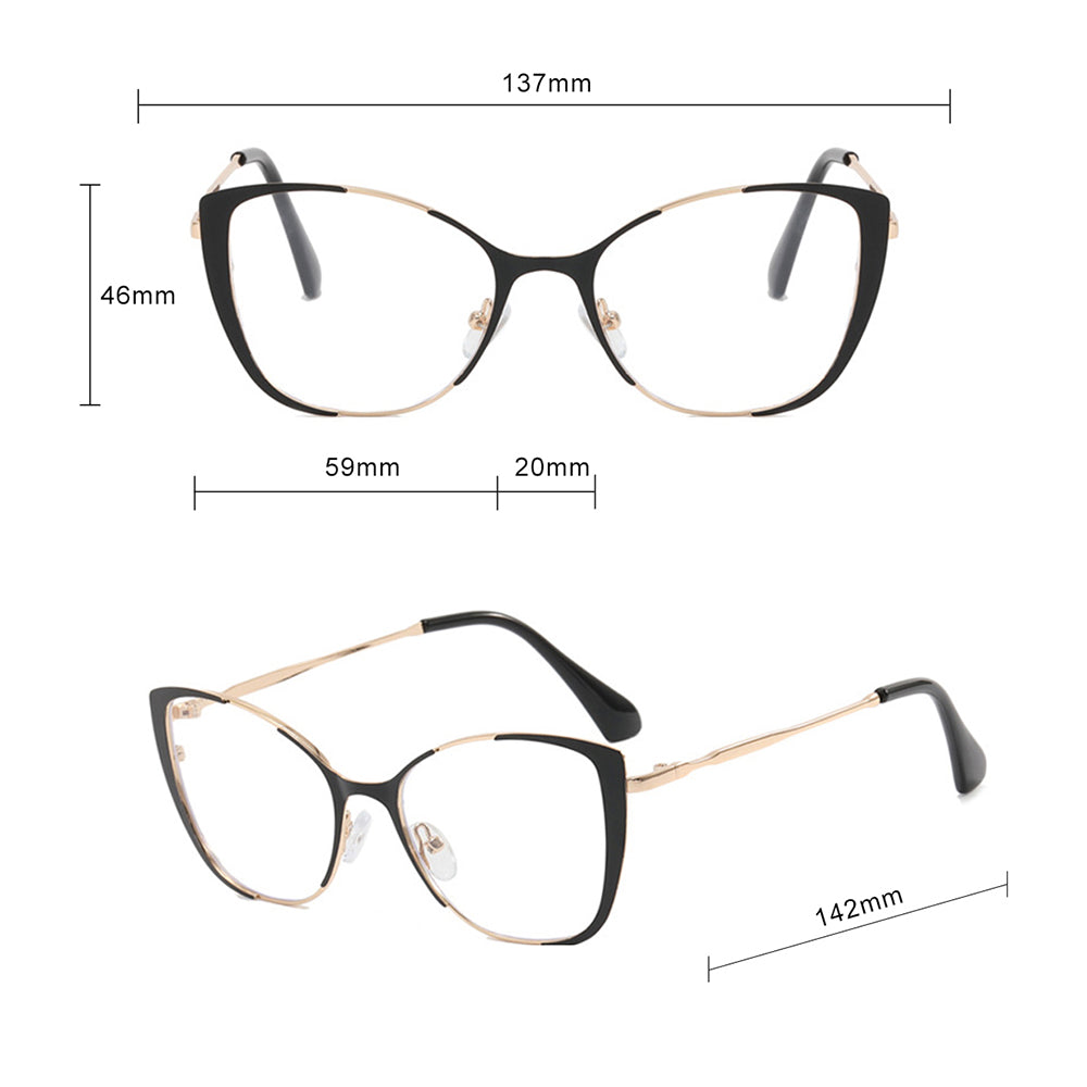 Techsuit - Anti-Blue Light Glasses Reflex PC (8808) - for Women, Oversized, Metal Frame, AC Lens - Black
