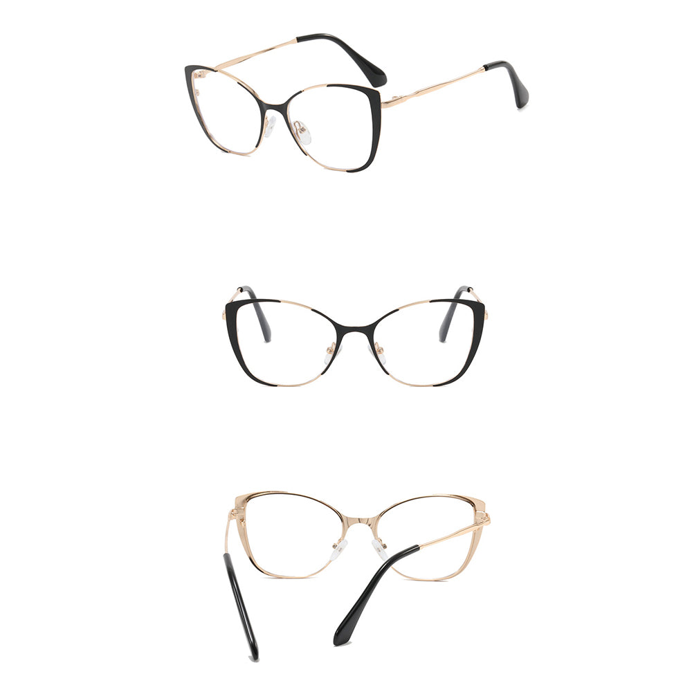 Techsuit - Anti-Blue Light Glasses Reflex PC (8808) - for Women, Oversized, Metal Frame, AC Lens - Black