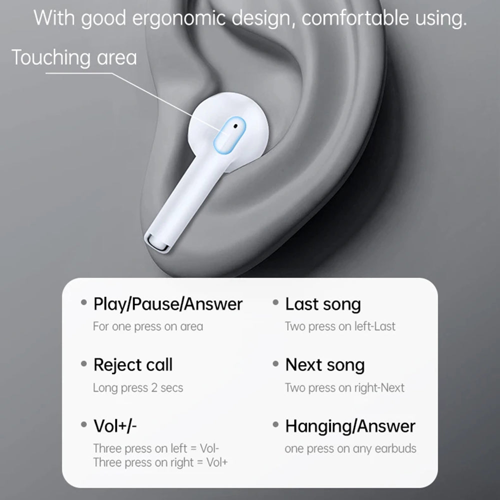 Yesido - Wireless Earbuds (TWS35) - with Microphone, Bluetooth 5.3, Half-in-ear Design, 250mAh - White