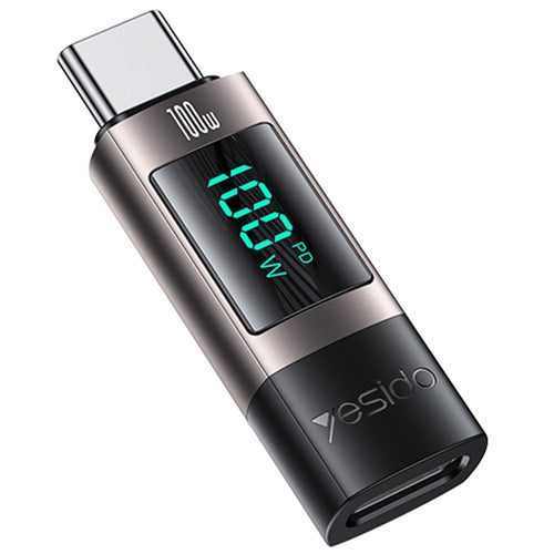 Yesido - OTG Adapter (GS24) - Type-C to Type-C, Power Real-time Display, 100W, 5A, Plug&Play - Grey