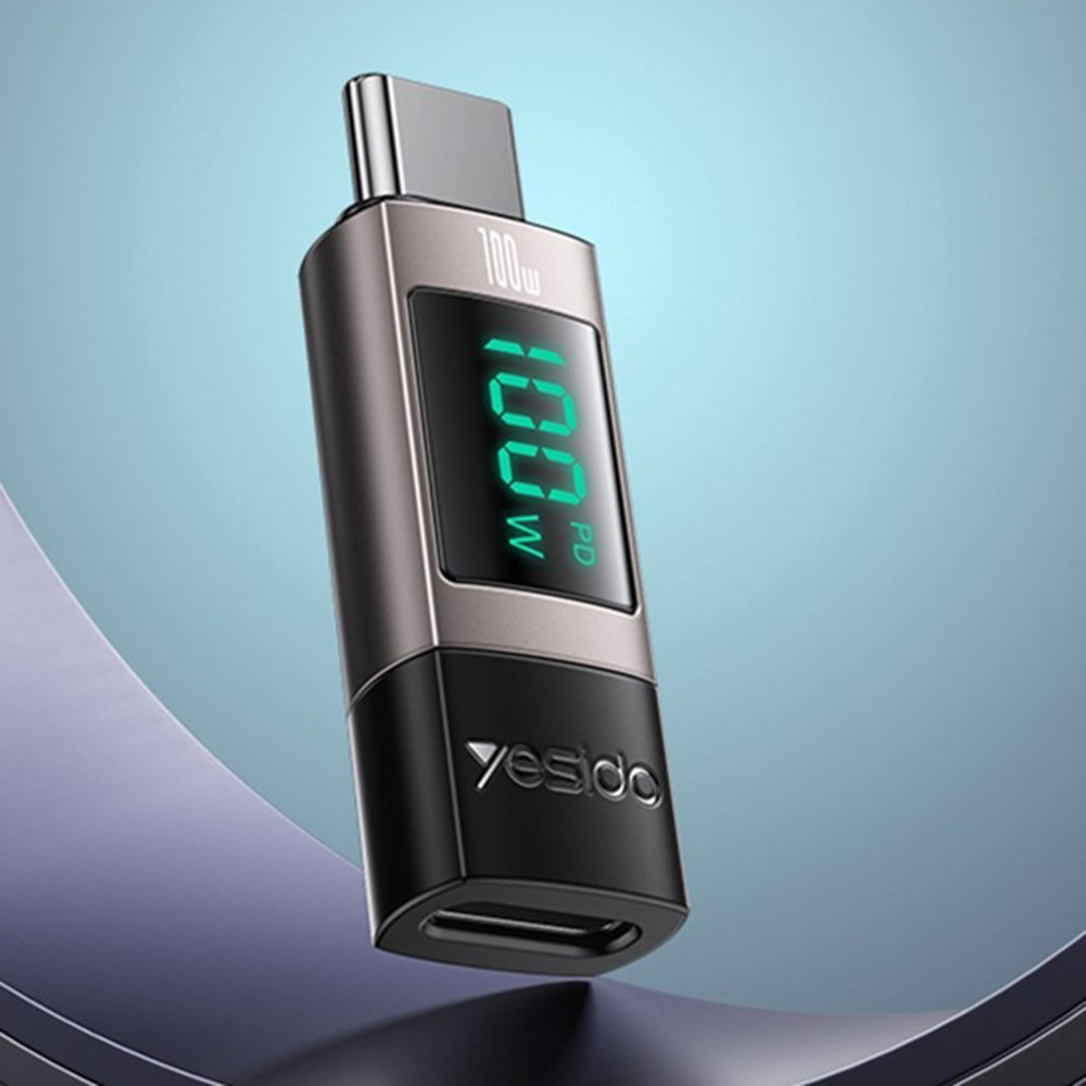 Yesido - OTG Adapter (GS24) - Type-C to Type-C, Power Real-time Display, 100W, 5A, Plug&Play - Grey
