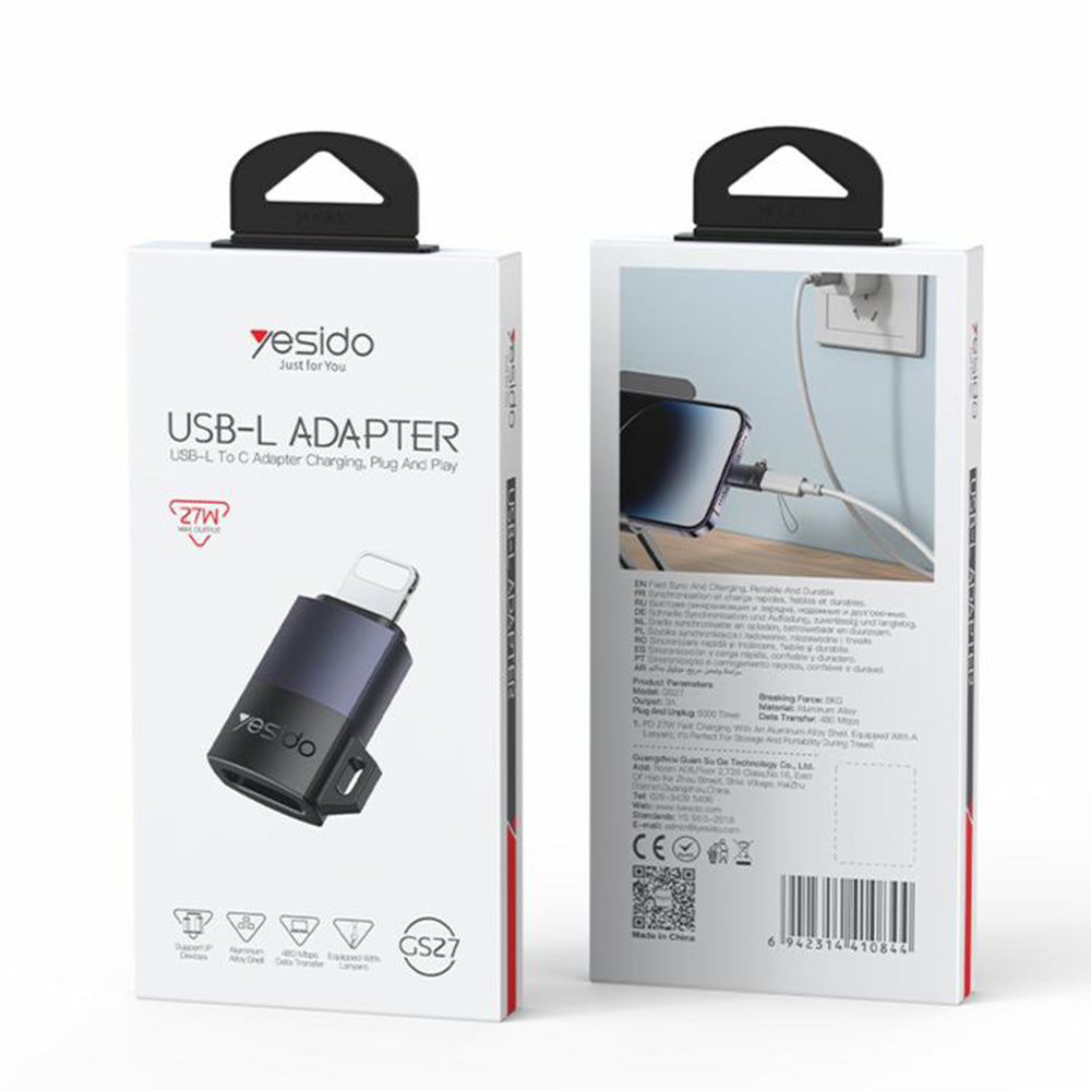 Yesido - OTG Adapter (GS27) - Type-C to Lightning, 480Mpb/s, Aluminum Alloy, 27W - Grey