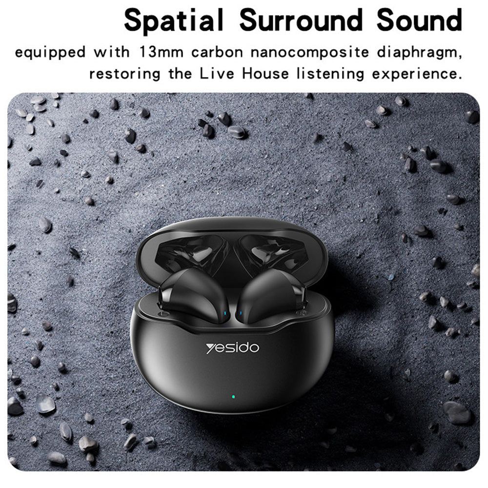 Yesido - Wireless Earbuds (TWS21) - with Bluetooth V5.3, Half-In-ear Design, Touch Control, Noise Cancelling, 320mAh - W