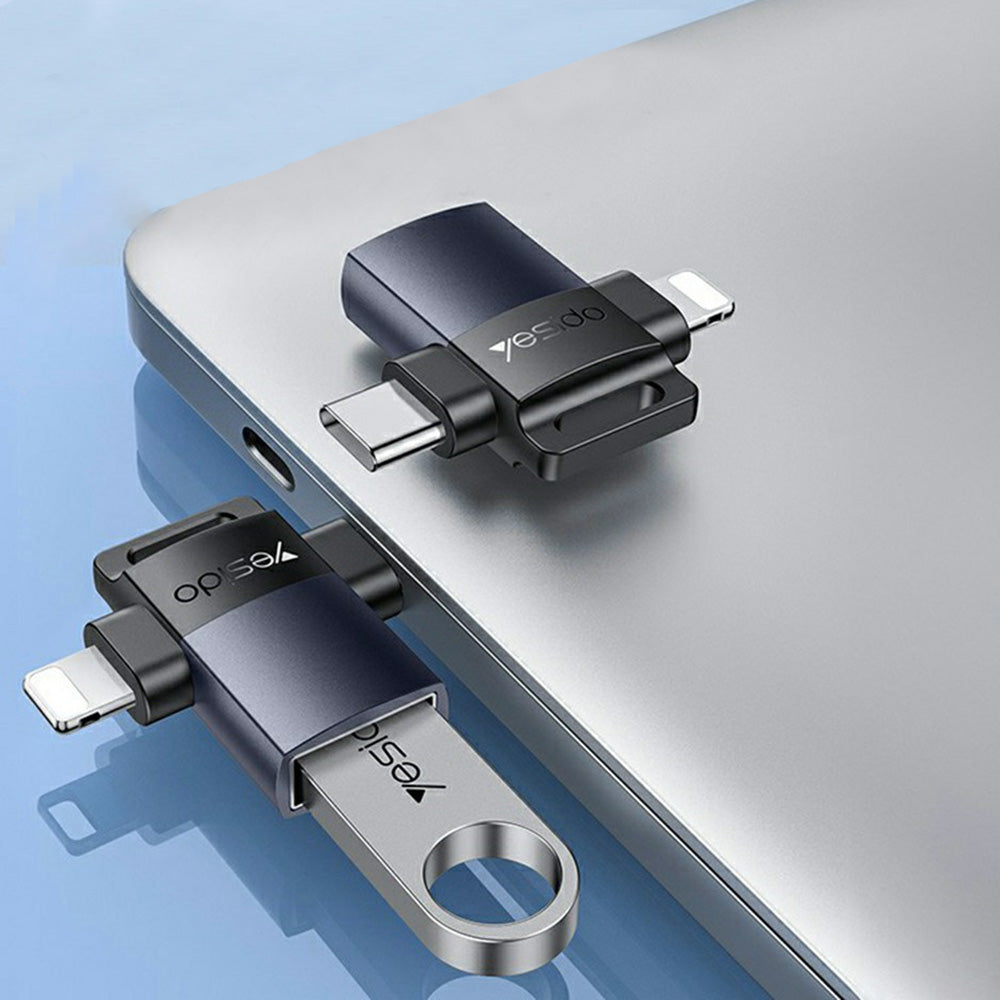 Yesido - OTG Adapter (GS35) - USB 3.0 to Lightning, Type-C, Aluminum Alloy, Mini Design - Grey