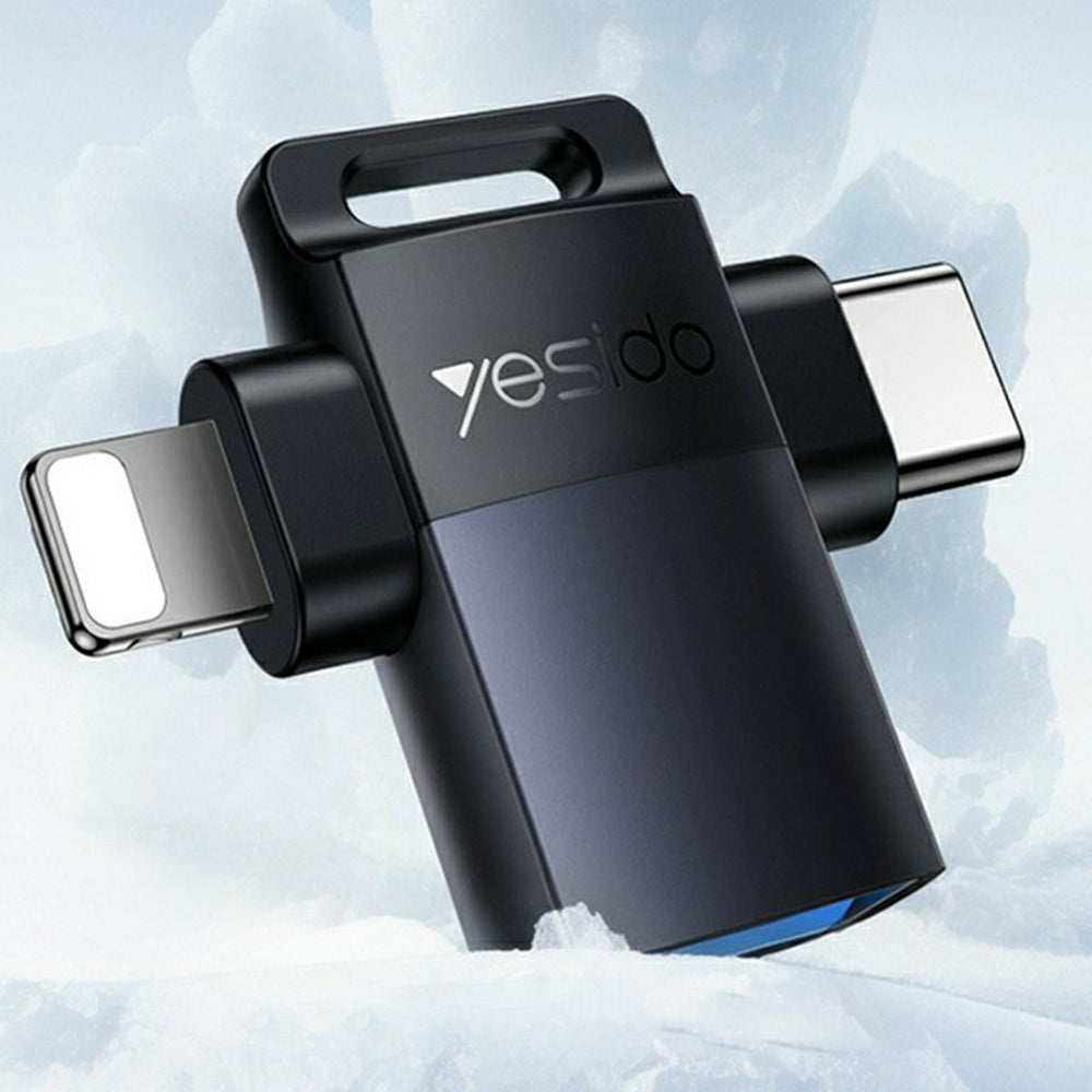 Yesido - OTG Adapter (GS35) - USB 3.0 to Lightning, Type-C, Aluminum Alloy, Mini Design - Grey