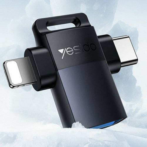 Yesido - OTG Adapter (GS35) - USB 3.0 to Lightning, Type-C, Aluminum Alloy, Mini Design - Grey
