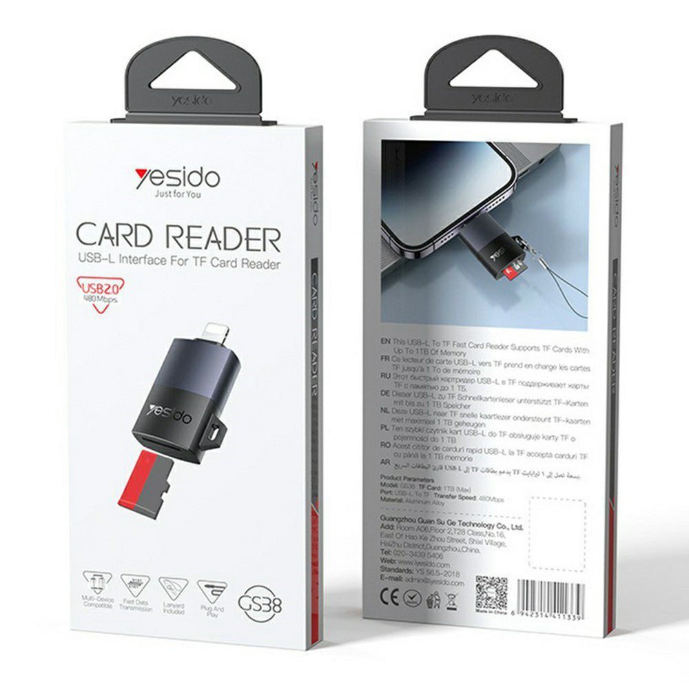 Yesido - Adapter (GS38) - Lightning to TF Card, for iPhone, iPad, 480Mbps, 4K, LED indicator - Gray