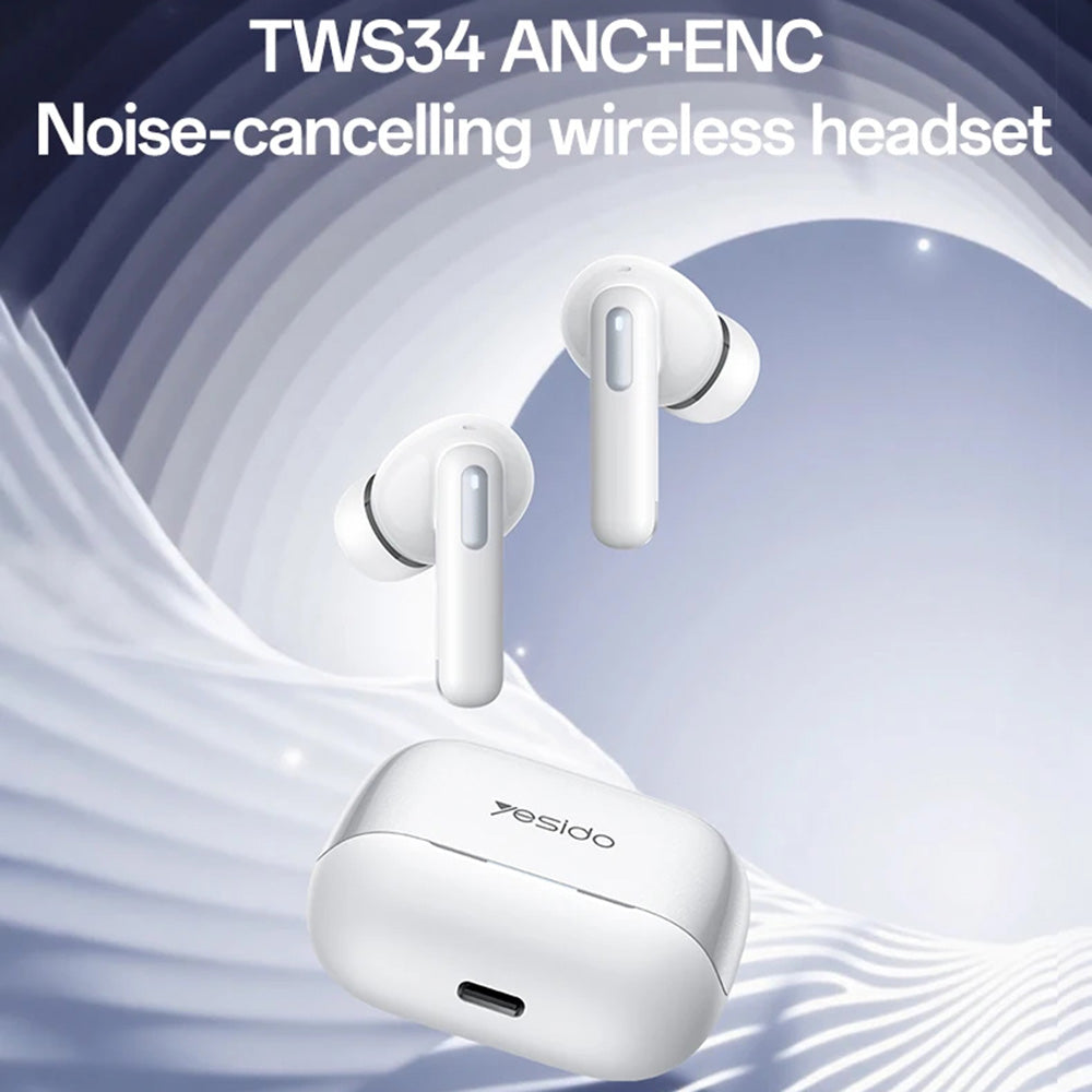 Yesido - Wireless Earbuds (TWS34) - Dual Microphone, ANC, Bluetooth 5.3, ENC, In-ear Design, Touch Control, 320mAh - Whi