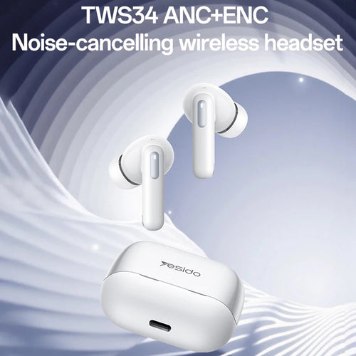 Yesido - Wireless Earbuds (TWS34) - Dual Microphone, ANC, Bluetooth 5.3, ENC, In-ear Design, Touch Control, 320mAh - Whi