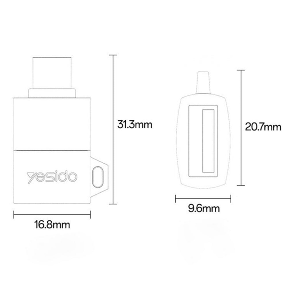 Yesido - OTG Adapter (GS31) - Type-C to USB, QC18W, Aluminum Alloy, Plug&Play - Grey