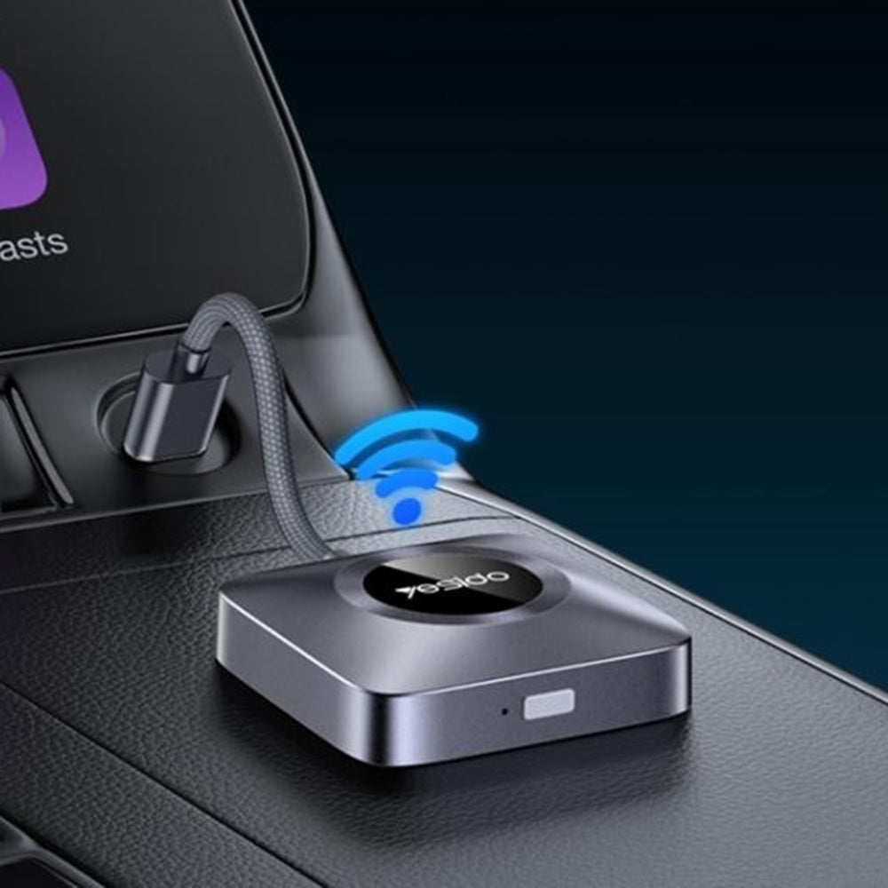 Yesido - Wireless CarPlay Adapter (KM23) - for Apple, with USB to Type-C Cable, Bluetooth V5.0, 1080P - Grey