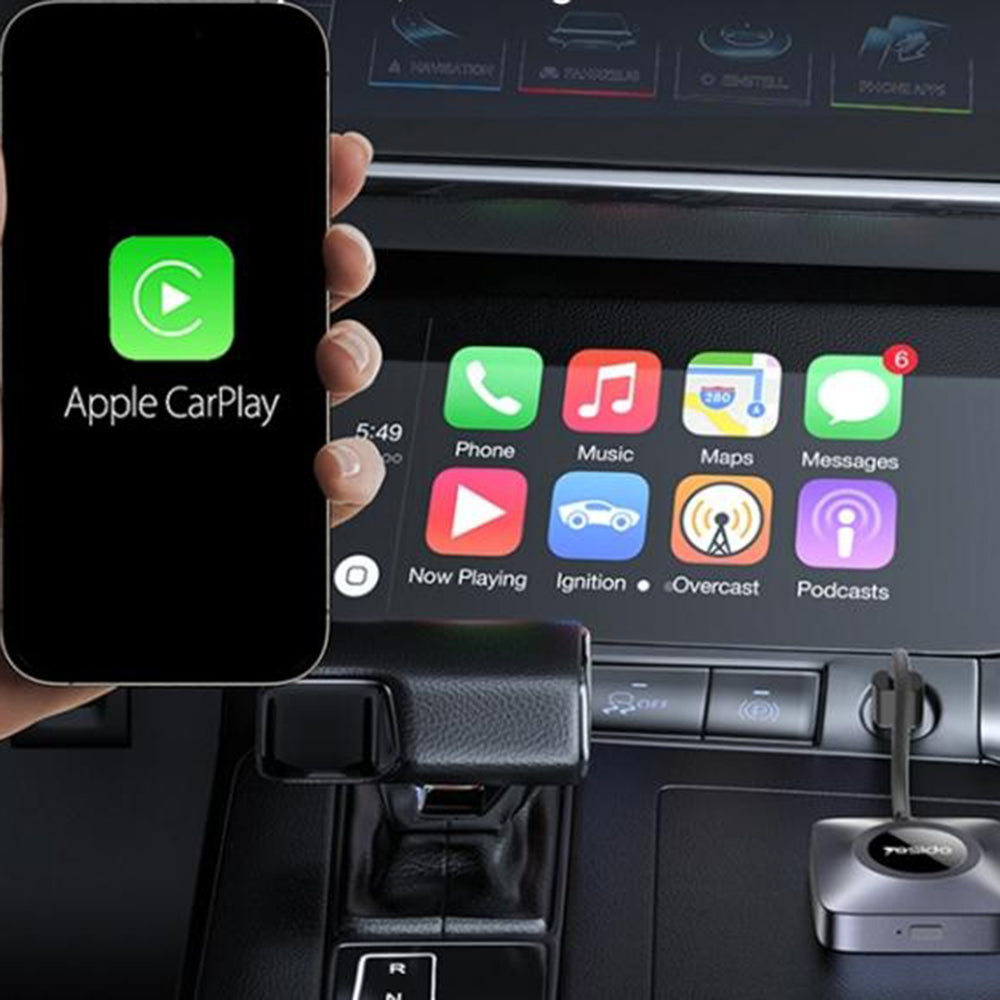 Yesido - Wireless CarPlay Adapter (KM23) - for Apple, with USB to Type-C Cable, Bluetooth V5.0, 1080P - Grey