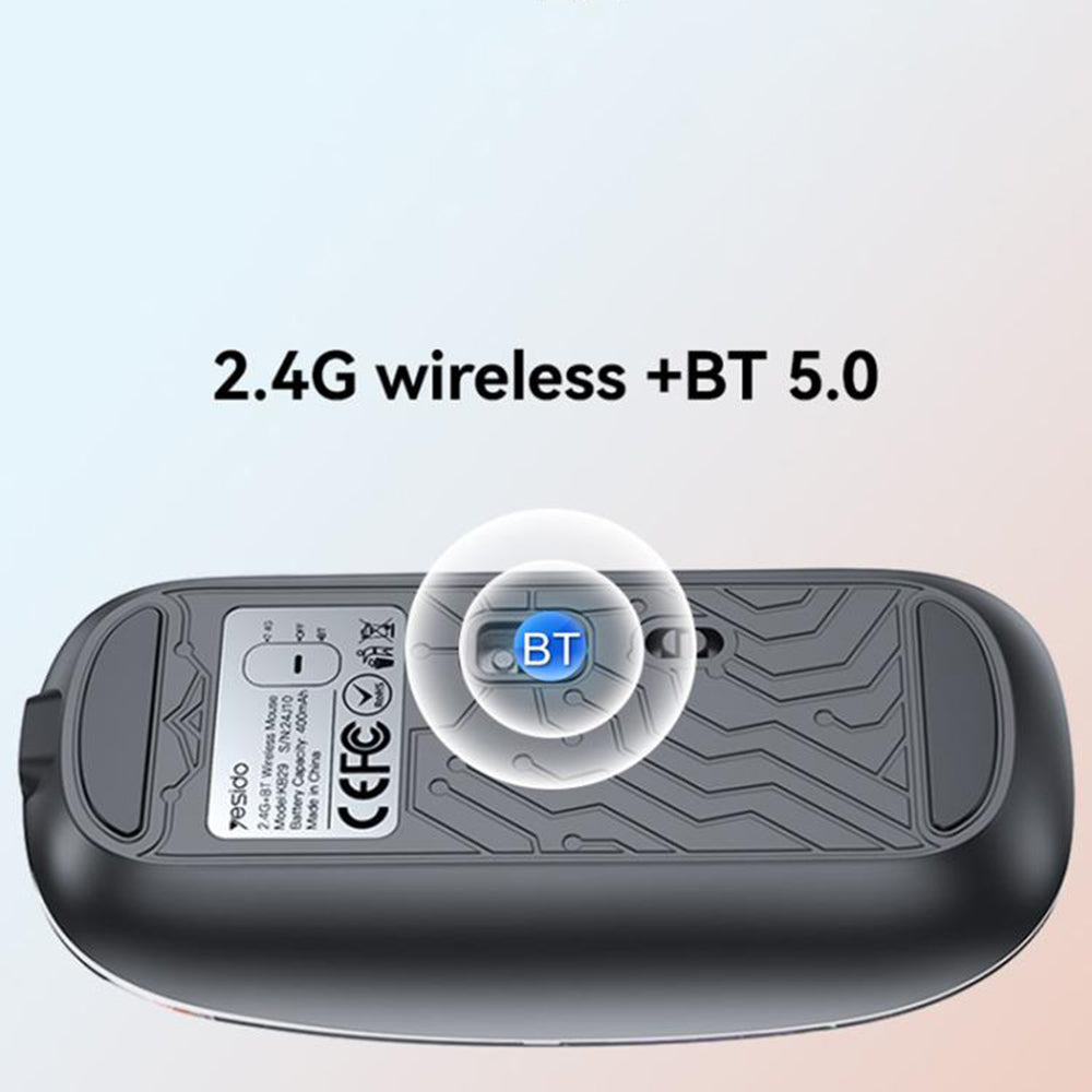 Yesido - Wireless Mouse (KB29) - Type-C, BT+ 2.4G Connection, 800/1200/1600DPI, 400mAh - Black
