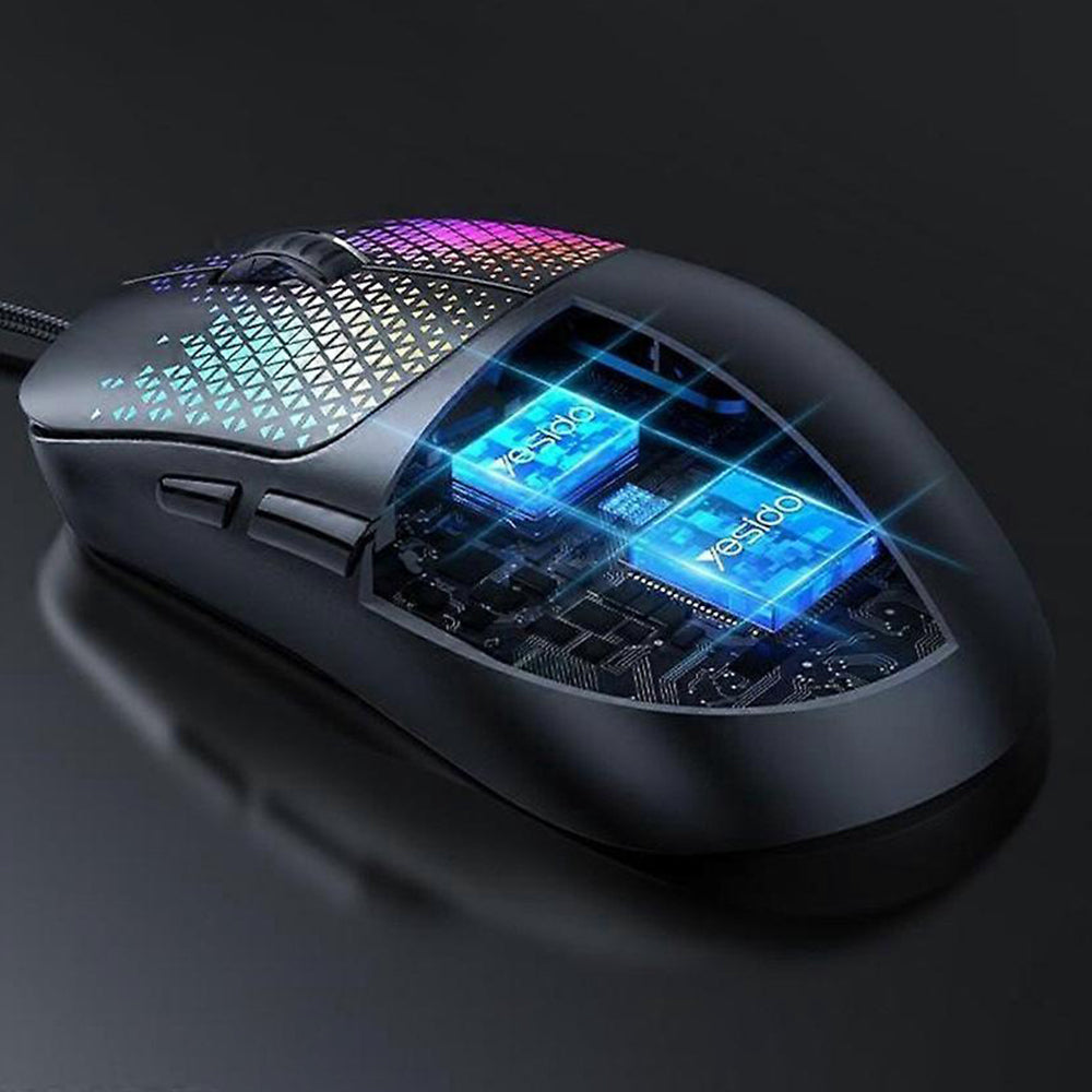 Yesido - Wired Gaming Mouse (KB32) - USB, Plug&Play, Ultra-Lightweight Design, RGB Lighting, 7200DPI - Black