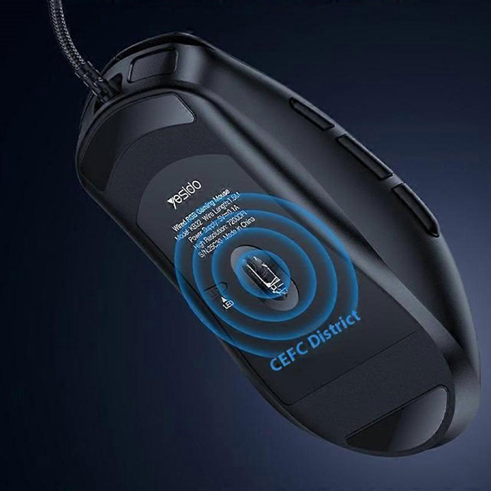 Yesido - Wired Gaming Mouse (KB32) - USB, Plug&Play, Ultra-Lightweight Design, RGB Lighting, 7200DPI - Black