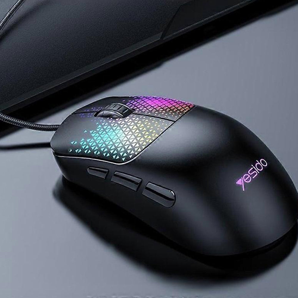 Yesido - Wired Gaming Mouse (KB32) - USB, Plug&Play, Ultra-Lightweight Design, RGB Lighting, 7200DPI - Black