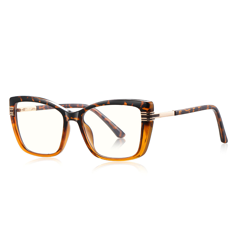 Techsuit - Anti-Blue Light Glasses Reflex PC (2273) - for Women, Oversized, TR90&Metal Frame, AC Lens - Transparent/Leop