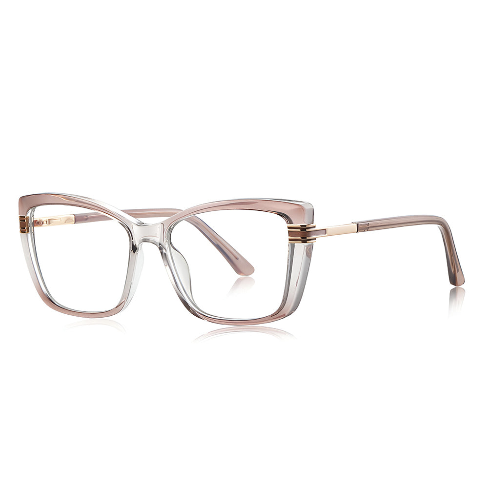 Techsuit - Anti-Blue Light Glasses Reflex PC (2273) - for Women, Oversized, TR90&Metal Frame, AC Lens - Transparent/Brow