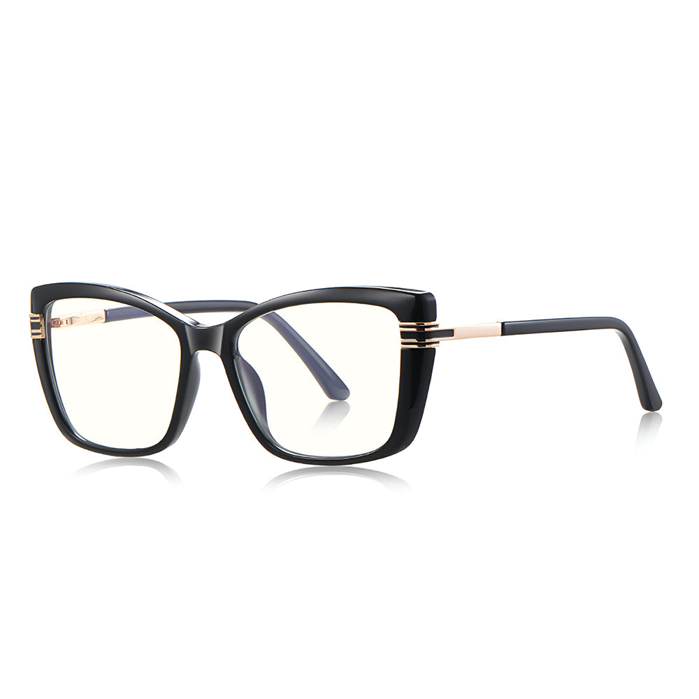 Techsuit - Anti-Blue Light Glasses Reflex PC (2273) - for Women, Oversized, TR90&Metal Frame, AC Lens - Black