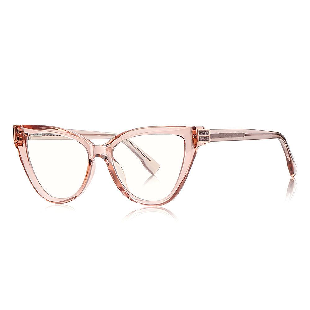 Techsuit - Anti-Blue Light Glasses Reflex PC (2279) - for Women, Cat Eye, TR90&Metal Frame, AC Lens - Transparent/Brown