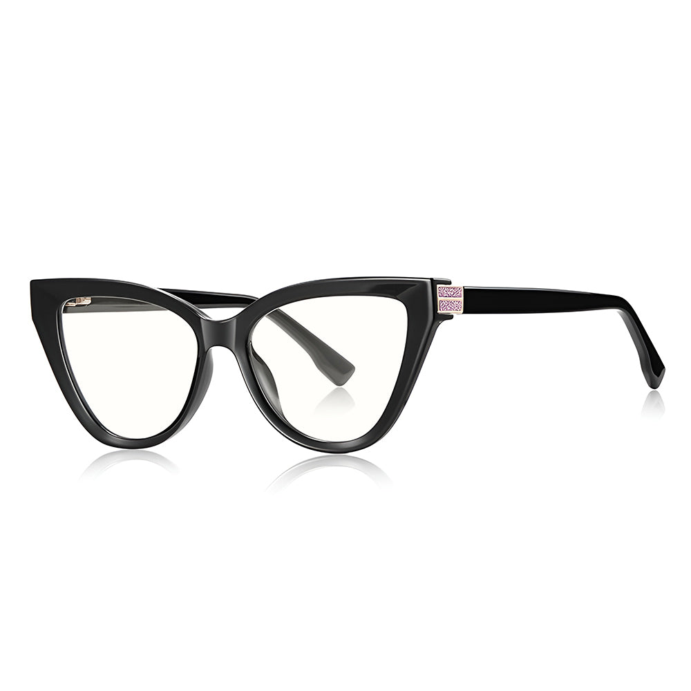 Techsuit - Anti-Blue Light Glasses Reflex PC (2279) - for Women, Cat Eye, TR90&Metal Frame, AC Lens - Black