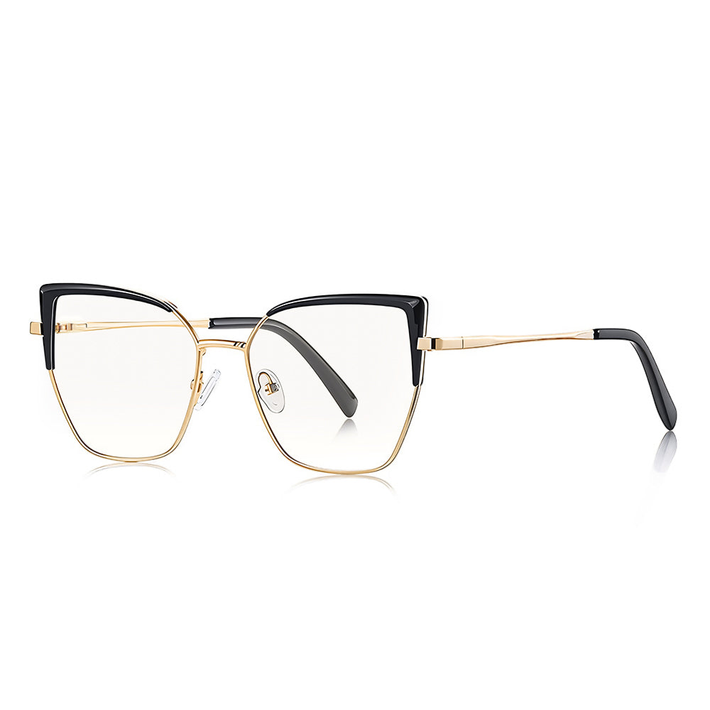 Techsuit - Anti-Blue Light Glasses Reflex PC (3156) - for Women, Cat Eye, Metal Frame, AC Lens - Gold/Black