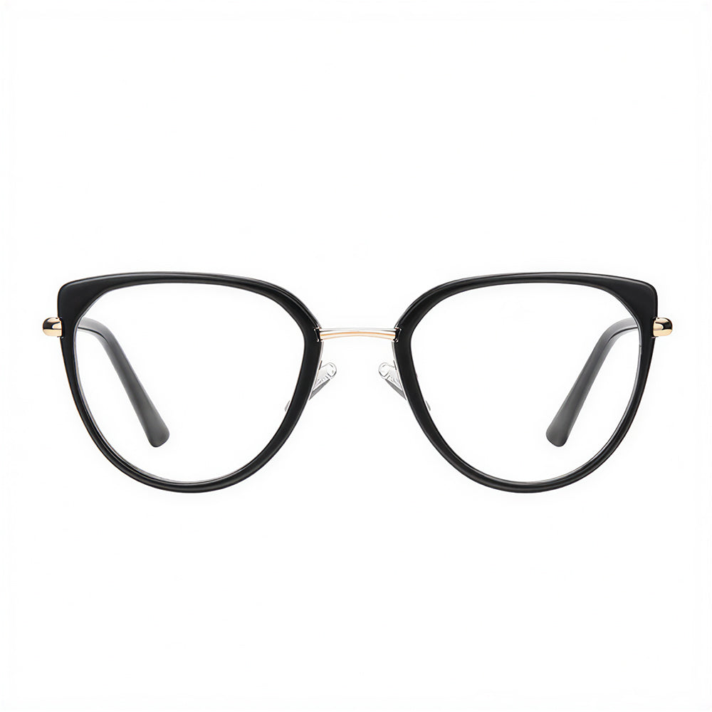 Techsuit - Anti-Blue Light Glasses Reflex PC (82290) - for Women, Cat Eye, TR90&Metal Frame, AC Lens - Gold/Black