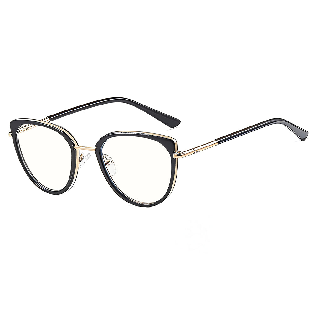 Techsuit - Anti-Blue Light Glasses Reflex PC (82290) - for Women, Cat Eye, TR90&Metal Frame, AC Lens - Gold/Black