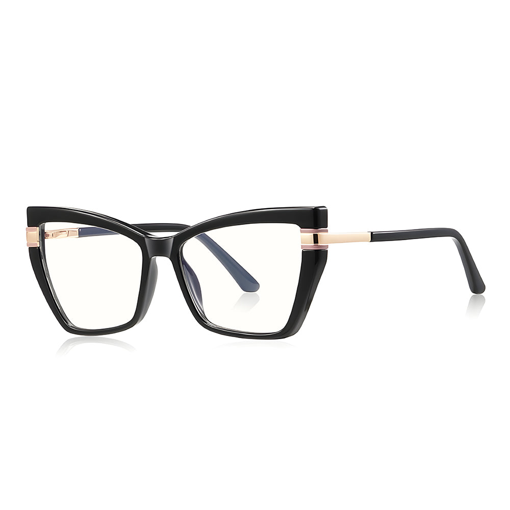 Techsuit - Anti-Blue Light Glasses Reflex PC (2269) - for Women, Oversized, TR90&Metal Frame, AC Lens - Black