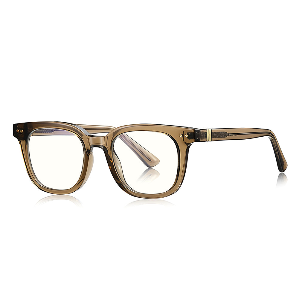 Techsuit - Anti-Blue Light Glasses Reflex PC (2229) - for Men, Round, TR90&Metal Frame, AC Lens - Transparent/Brown